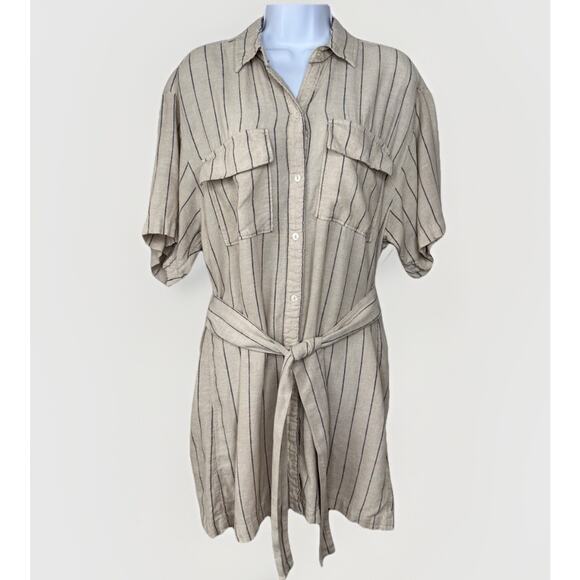 Abercrombie & Fitch Womens Linen Striped Button-Down Shirt Dress S Ivory Boho - Picture 1 of 14